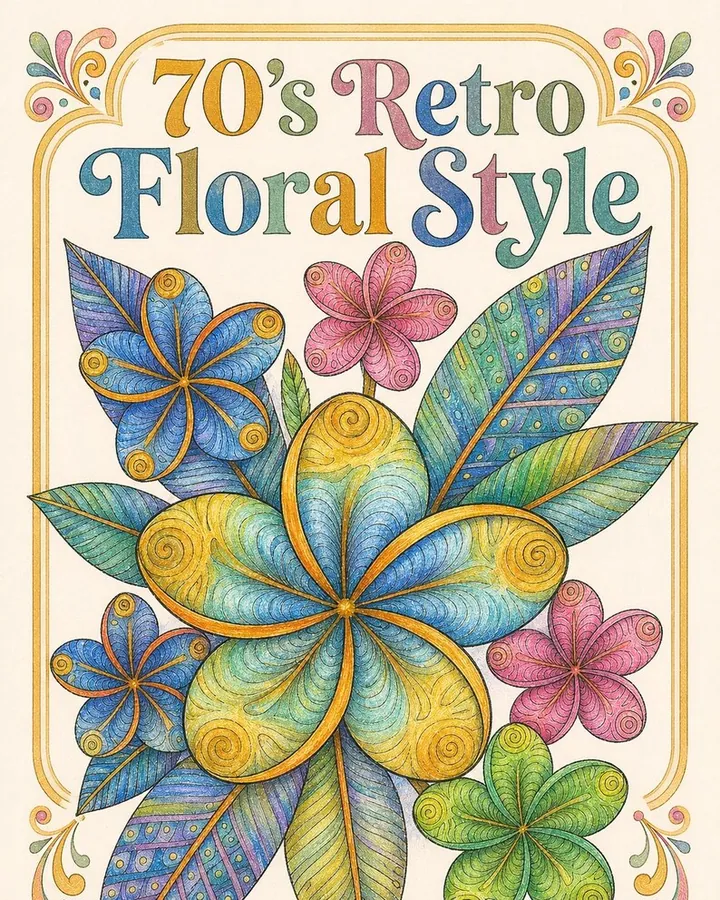 Retro 70s Floral Coloring Pages 50 Pack cover