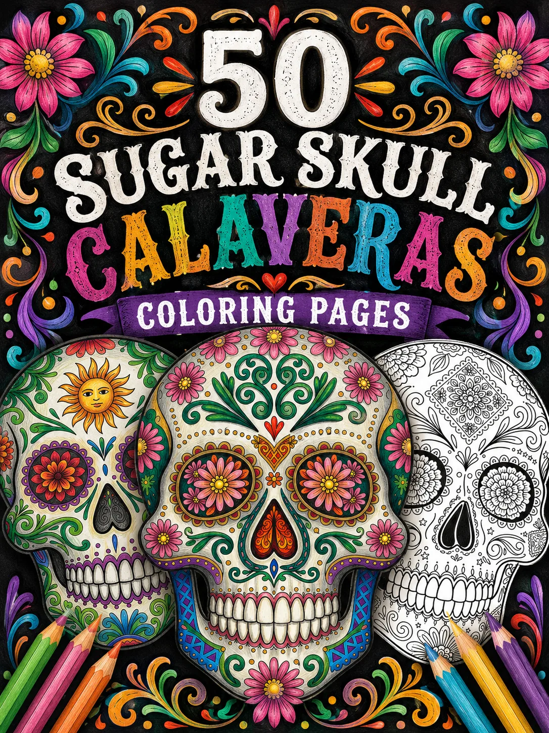 Sugar Skull Coloring Pages 50 Pack cover