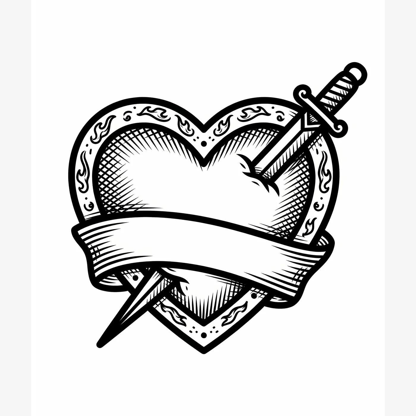Sample tattoo coloring page with classic flash designs