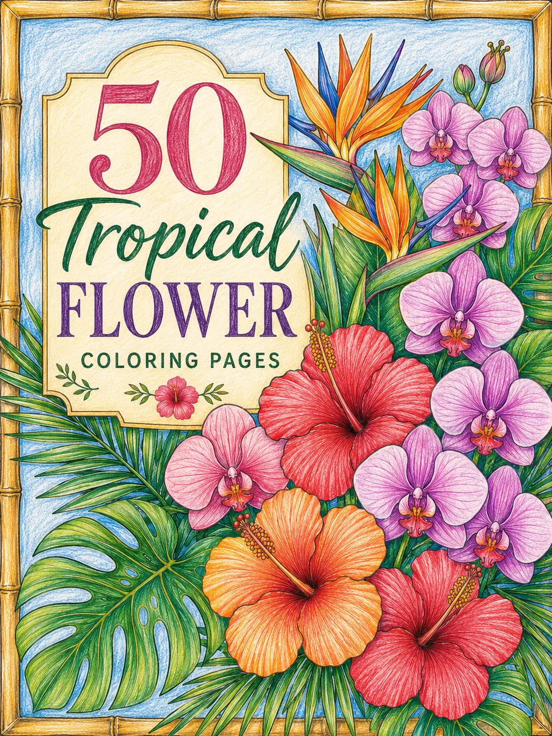 Tropical Flower Coloring Pages 50 Pack cover