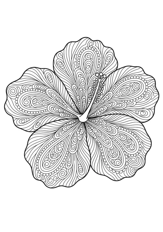 Example zentangle floral coloring page with intricate flower line art